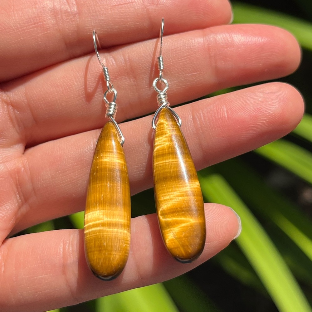 925 silver plated flashy yellow tiger eye‎ earrings 0199